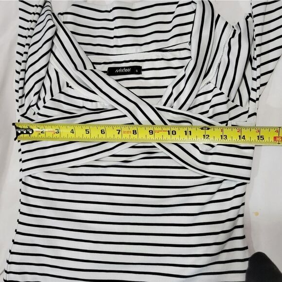 Mixfeer Women's Off Shoulder Casual Top With Long Sleeves Striped Criss Cross - Picture 6 of 9